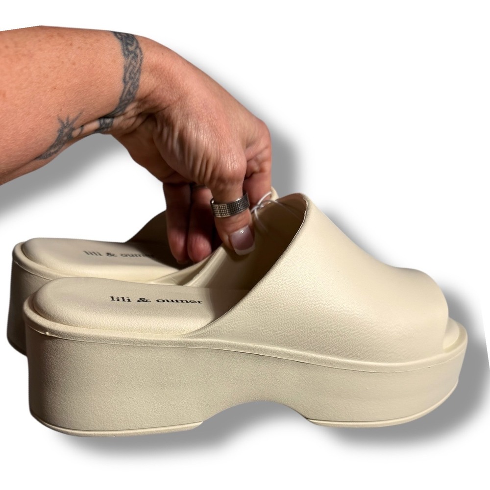 NWT Lili & Oumer Women Cream Platform Slide Sandals Mules Sz 9 - Picture 6 of 9